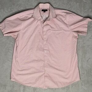 Banana Republic Slim Fit Short Sleeve Button-Up Shirt Geometric Pink White XL